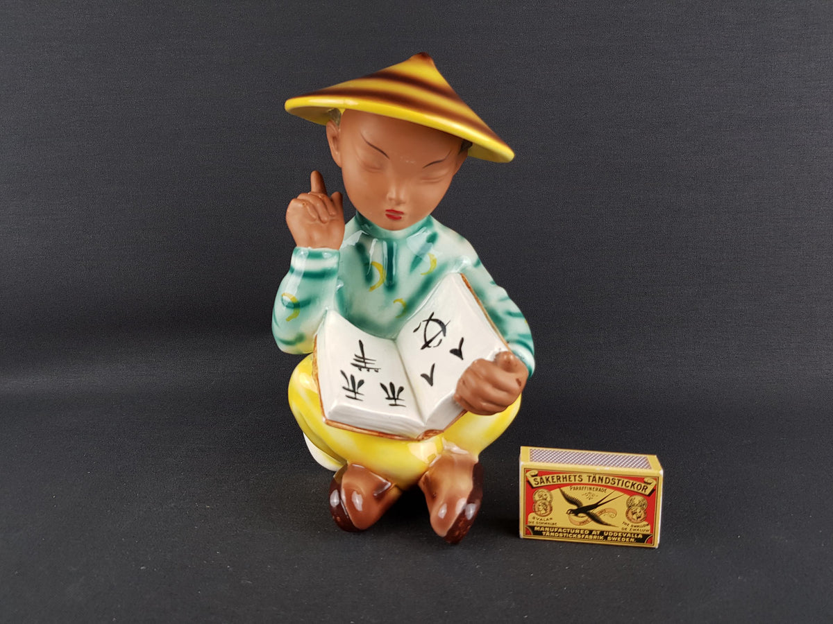 Vintage GMUNDNER KERAMIK Chinese Reader Figurine 2278 by Stephan Dakon Austria 1958 Mid Century Ceramic