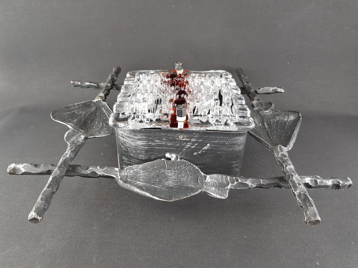Vintage Tom Ahlström & Hans Ehrlich Brutalist Wall Lamp Wrought Iron and Artistic Glass Sweden 1960s
