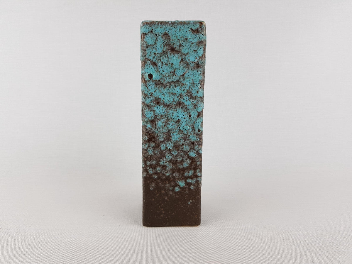 Vintage RUSCHA KERAMIK Rectangular Vase Turquoise Brown Fat Lava West German Pottery 1960s