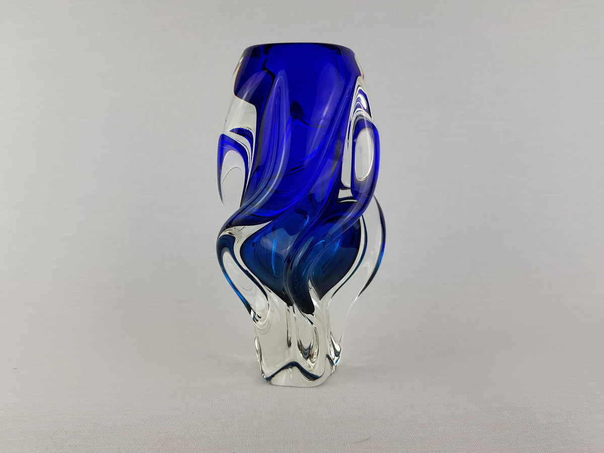 Vintage Rare JOSEF HOSPODKA Blue Vase Novy Bor Borocrystal Bohemian Czech Glass 1960s Czechoslovakia