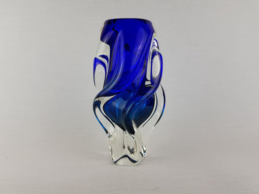 Vintage Rare JOSEF HOSPODKA Blue Vase Novy Bor Borocrystal Bohemian Czech Glass 1960s Czechoslovakia