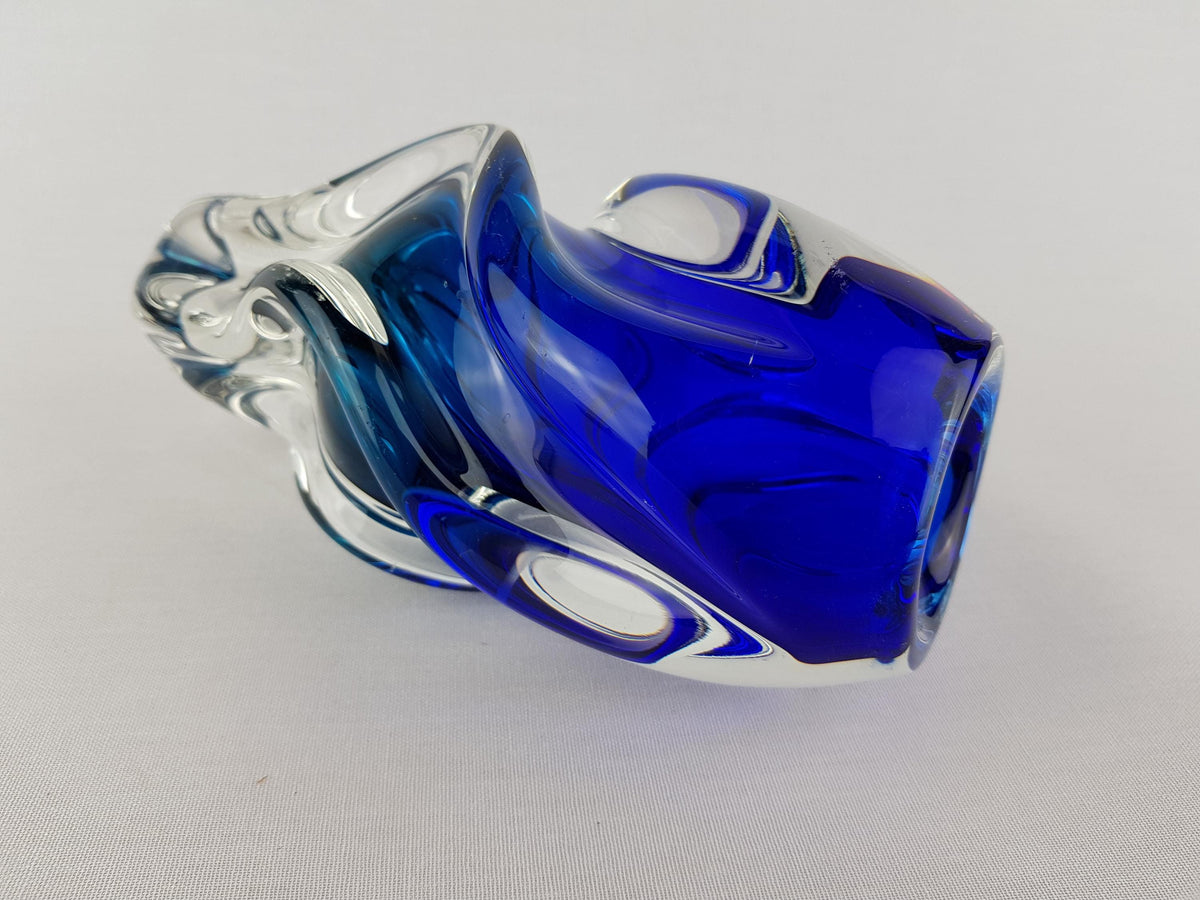 Vintage Rare JOSEF HOSPODKA Blue Vase Novy Bor Borocrystal Bohemian Czech Glass 1960s Czechoslovakia