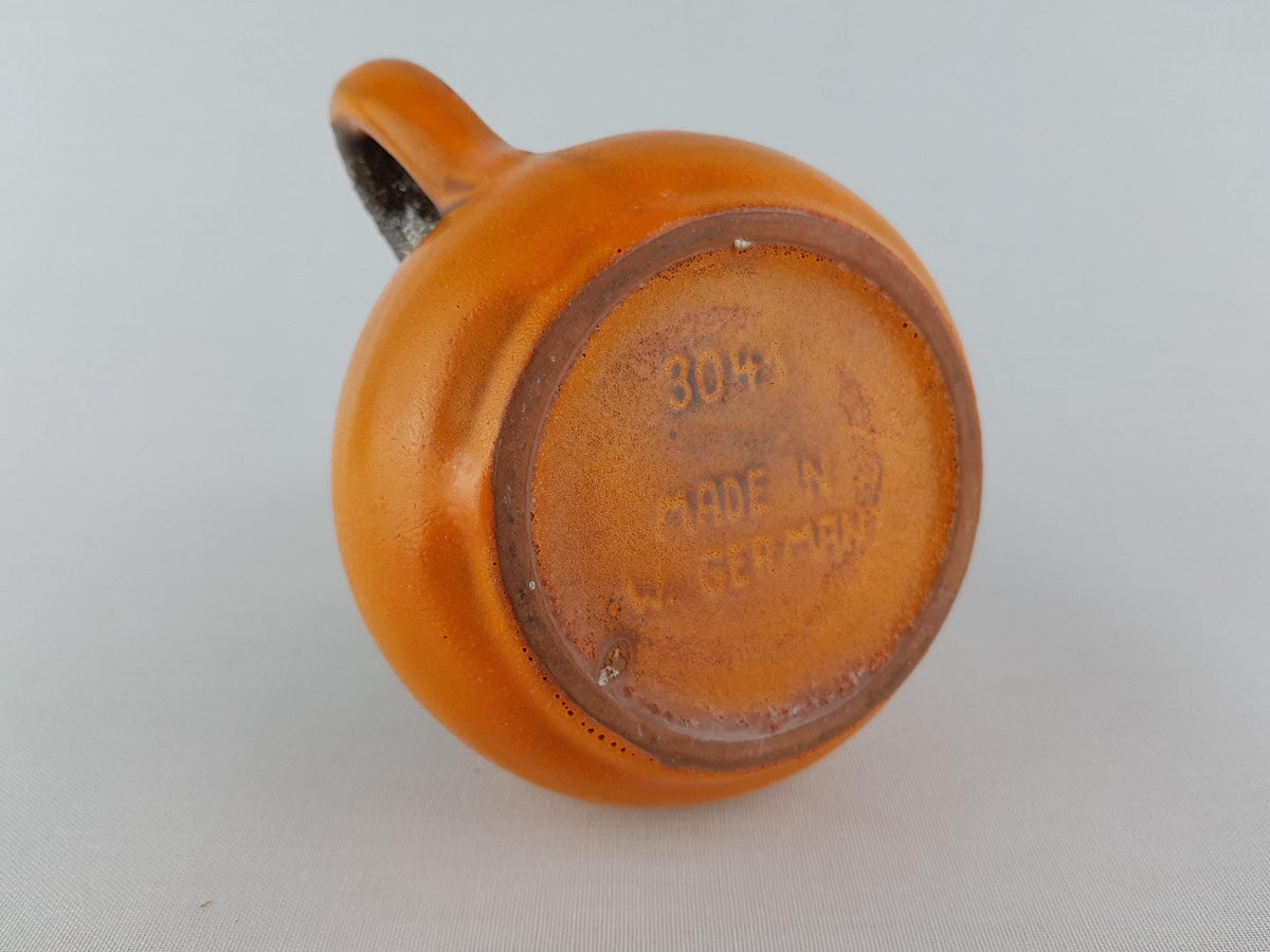 Vintage MAREI KERAMIK Handled Orange Vase with Brown Fat Lava 3041 West German Pottery 1970s