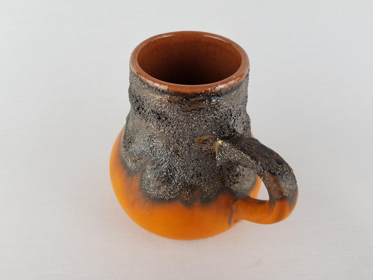 Vintage MAREI KERAMIK Handled Orange Vase with Brown Fat Lava 3041 West German Pottery 1970s