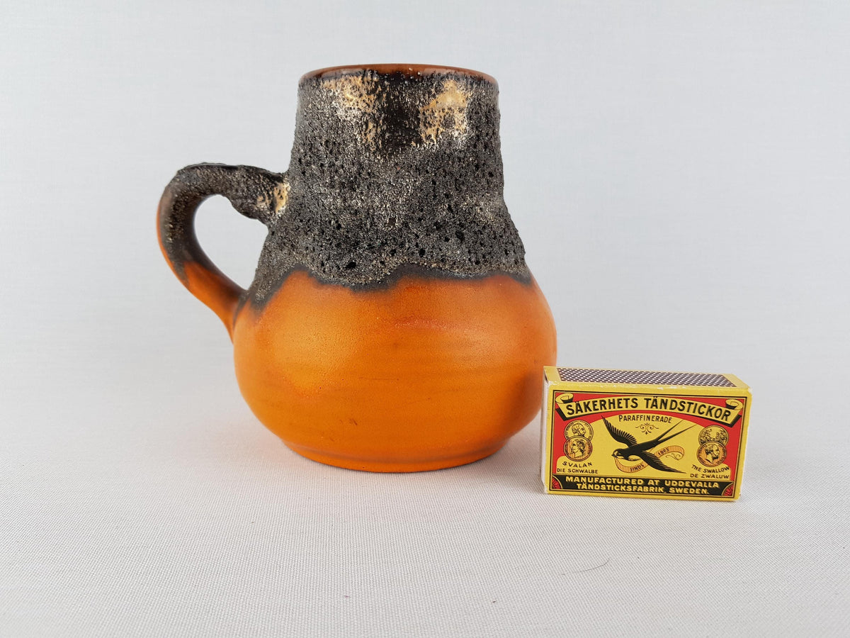 Vintage MAREI KERAMIK Handled Orange Vase with Brown Fat Lava 3041 West German Pottery 1970s