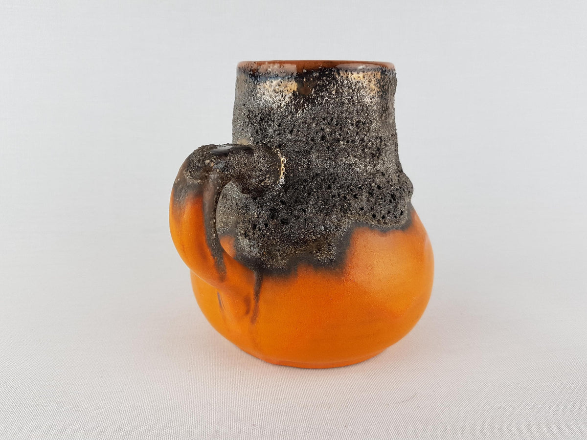 Vintage MAREI KERAMIK Handled Orange Vase with Brown Fat Lava 3041 West German Pottery 1970s
