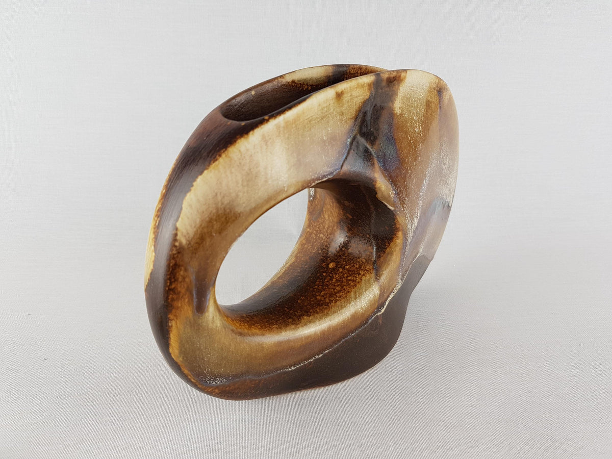 Vintage FORMANO Abstract Ceramic Vase Brown Beige Sculptural West Germany 1980s Design Vase