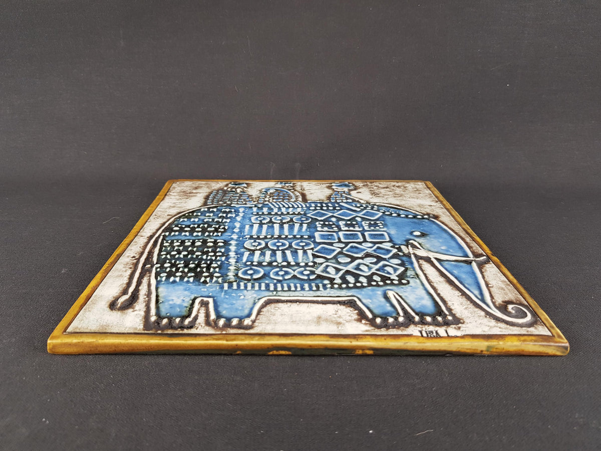 Vintage LISA LARSON for Gustavsberg, Tile with Elephant from the UNIK Series Sweden 1962-1967s
