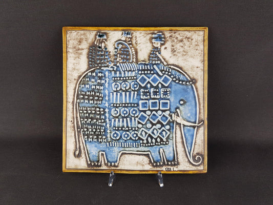 Vintage LISA LARSON for Gustavsberg, Tile with Elephant from the UNIK Series Sweden 1962-1967s