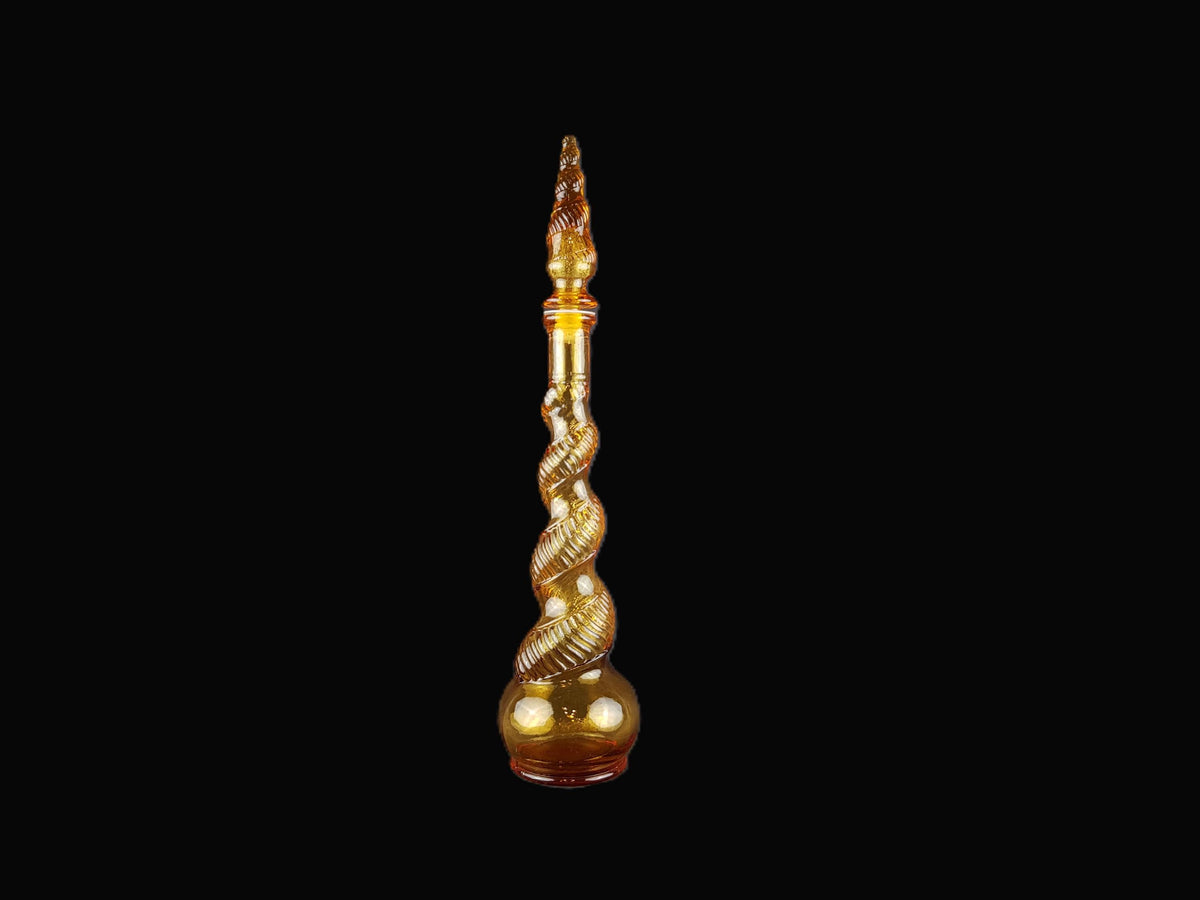 Vintage EMPOLI Amber Genie Bottle with Snake Coil Decor Italian Glass Decanter with Stopper 1960/ 70s