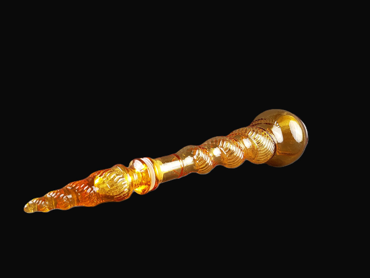 Vintage EMPOLI Amber Genie Bottle with Snake Coil Decor Italian Glass Decanter with Stopper 1960/ 70s