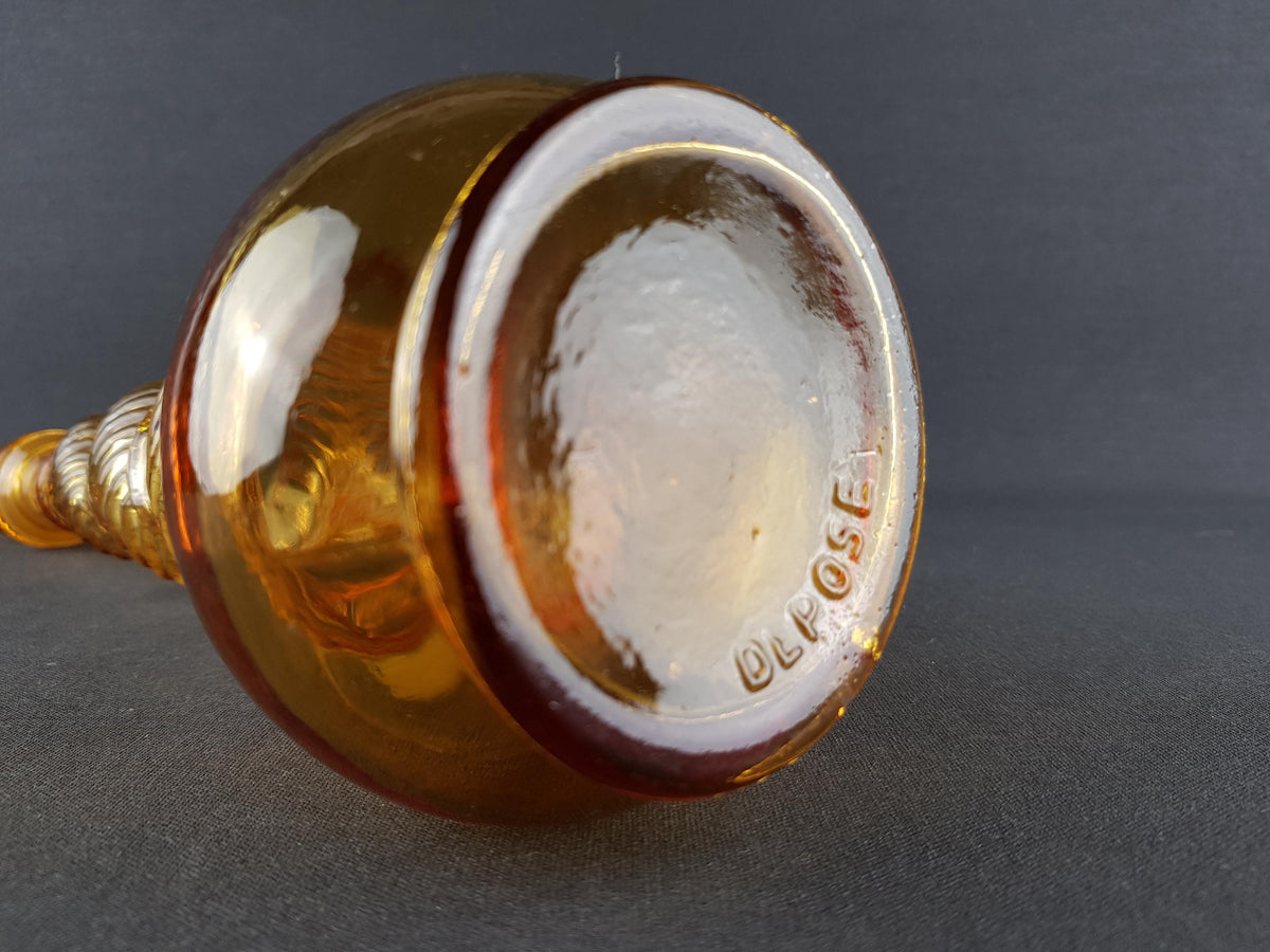 Vintage EMPOLI Amber Genie Bottle with Snake Coil Decor Italian Glass Decanter with Stopper 1960/ 70s