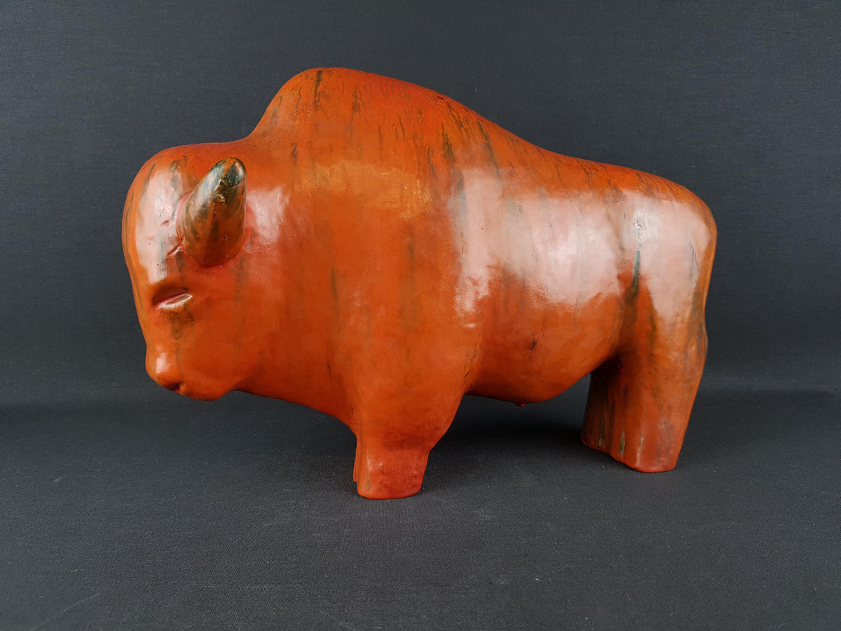 XL Vintage RUSCHA KERAMIK Bull with Vulkano decor West German Pottery 1960s by Kurt Tschörner