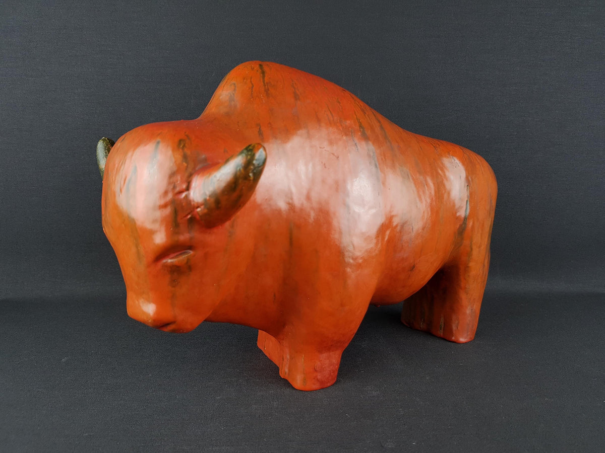 XL Vintage RUSCHA KERAMIK Bull with Vulkano decor West German Pottery 1960s by Kurt Tschörner