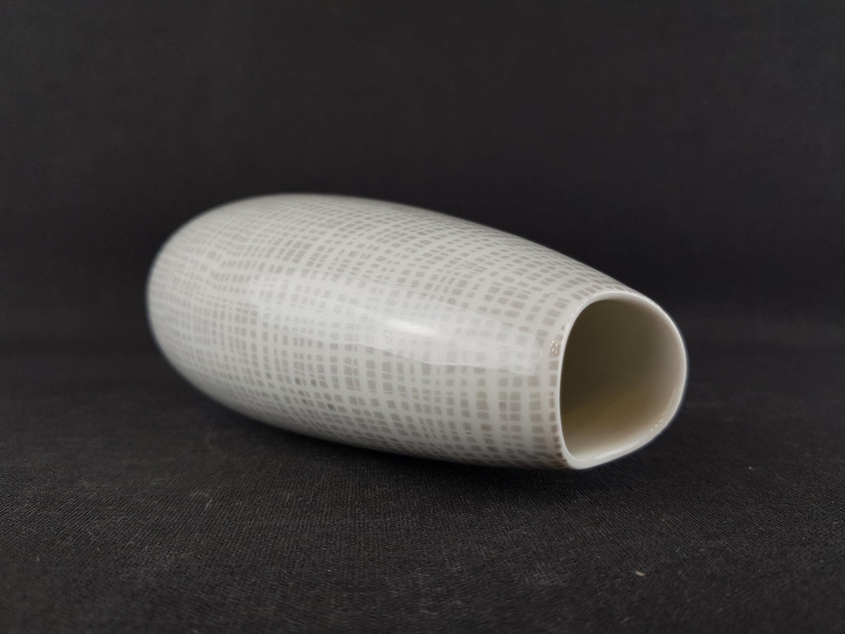 Vintage THOMAS PORZELLAN White and Grey Vase with Seidenbast Decor from "Exquisit" Series by Raymond Loewy West Germany 1957s
