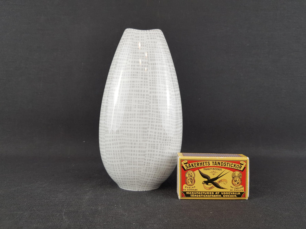 Vintage THOMAS PORZELLAN White and Grey Vase with Seidenbast Decor from "Exquisit" Series by Raymond Loewy West Germany 1957s
