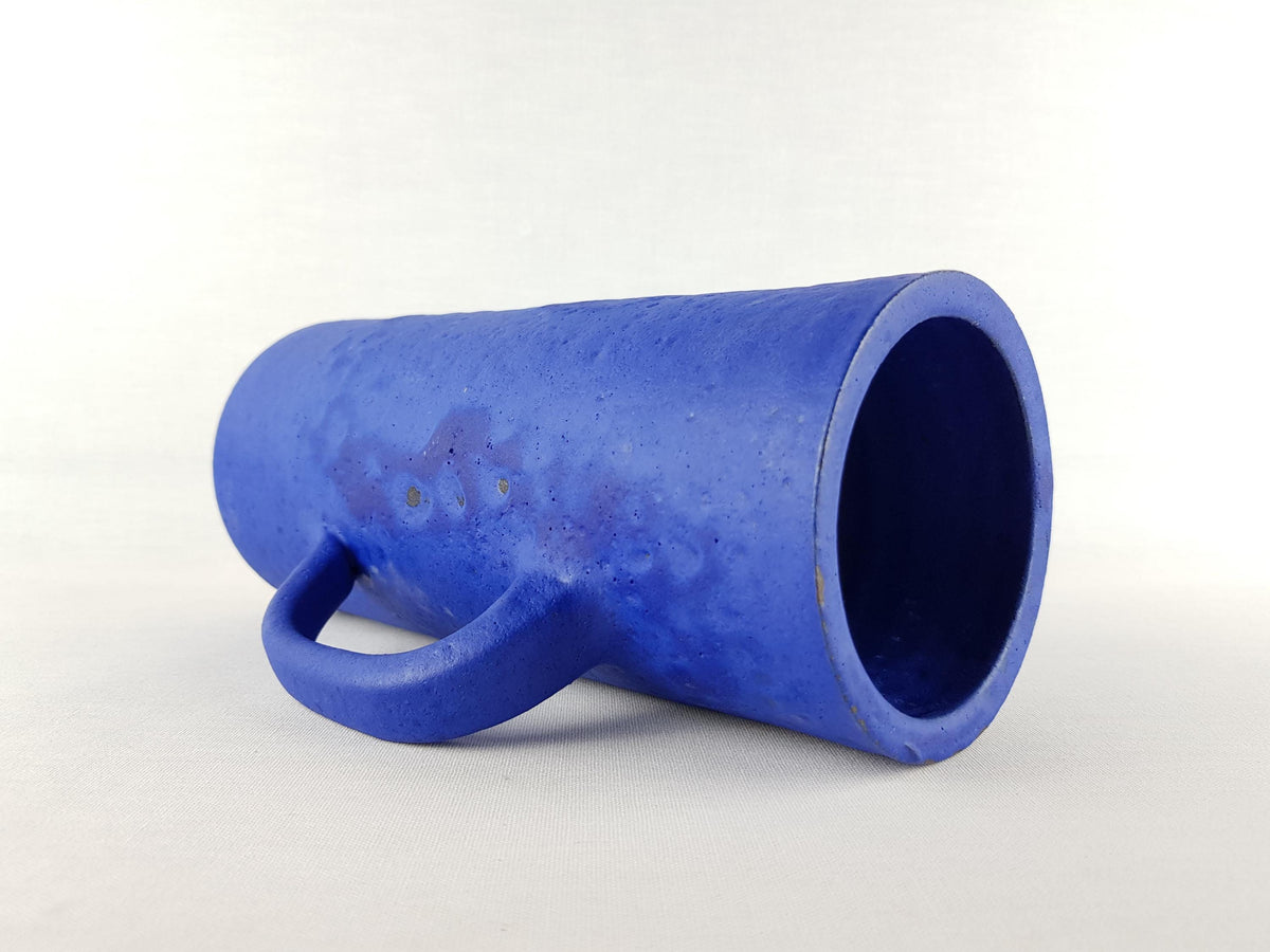 Vintage HOY Töpferei Hartwig Heyne Blue Handled Vase West German Pottery 1970s Minimalist Ceramic