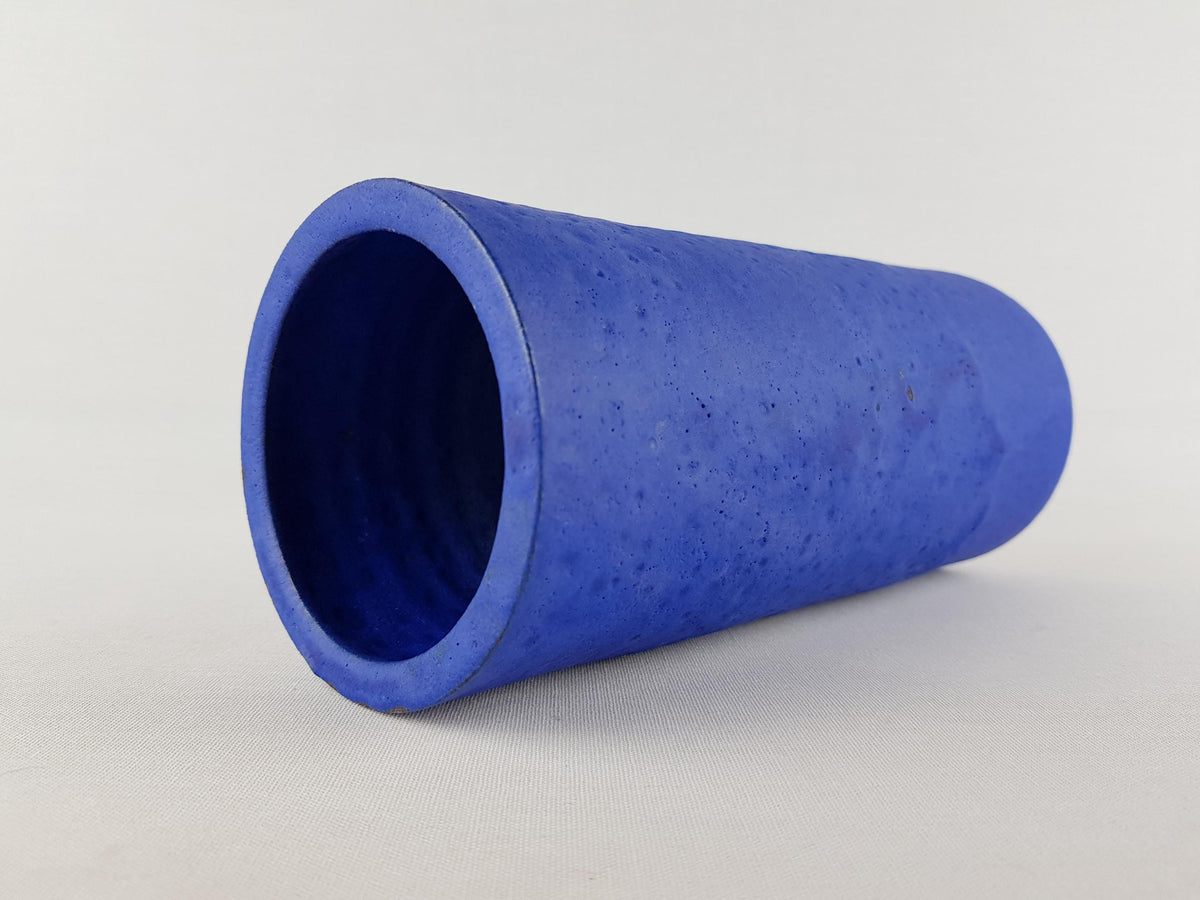 Vintage HOY Töpferei Hartwig Heyne Blue Handled Vase West German Pottery 1970s Minimalist Ceramic