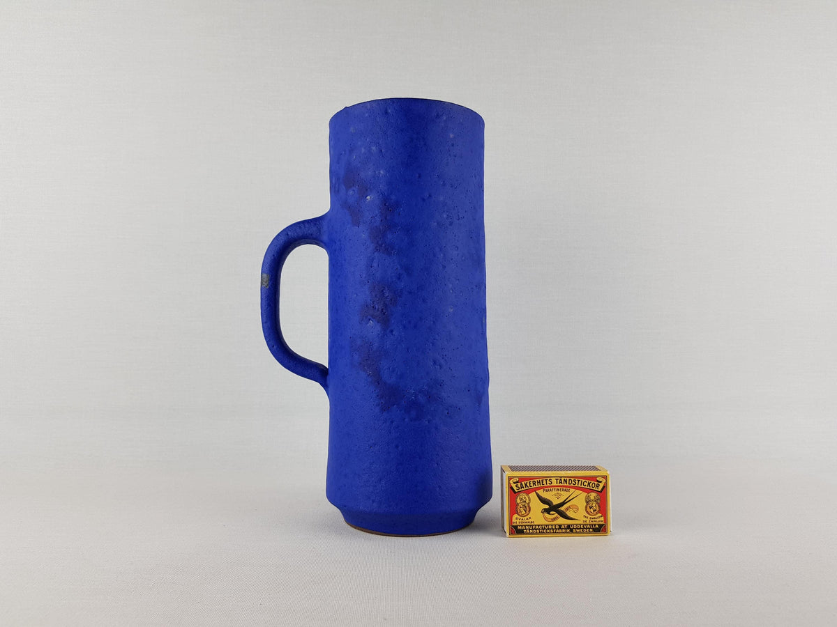 Vintage HOY Töpferei Hartwig Heyne Blue Handled Vase West German Pottery 1970s Minimalist Ceramic