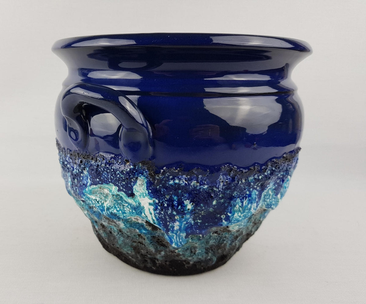 Vintage MAREI KERAMIK Blue 'Capri' Decor Fat Lava Flower Cache Pot Planter West German Pottery 1970s