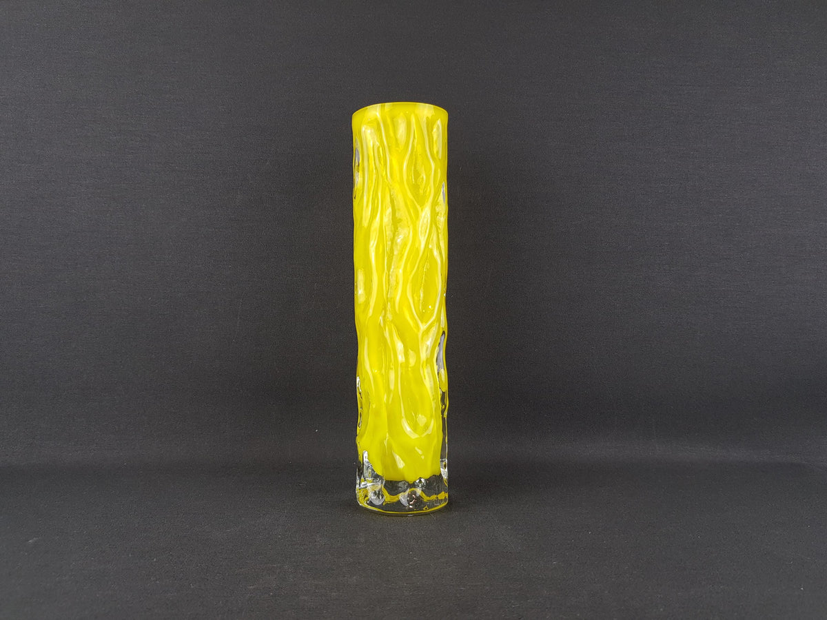 Vintage INGRID GLAS Bright Yellow Cylinder Vase Wave Design German Pottery 1960s 1970s
