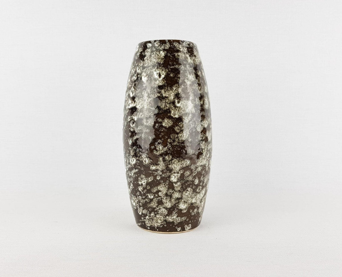 Vintage SCHEURICH KERAMIK Dark Brown and White Vase Fat Lava Cloudy Glaze 522 20 West German Pottery