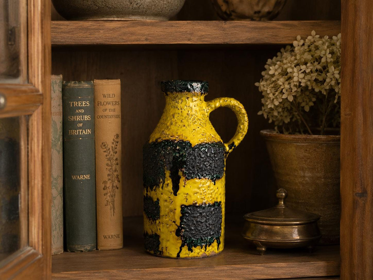 Vintage MAREI KERAMIK Yellow Fat Lava Vase With Greenish Gray Decor 6302 West German Pottery 1970s