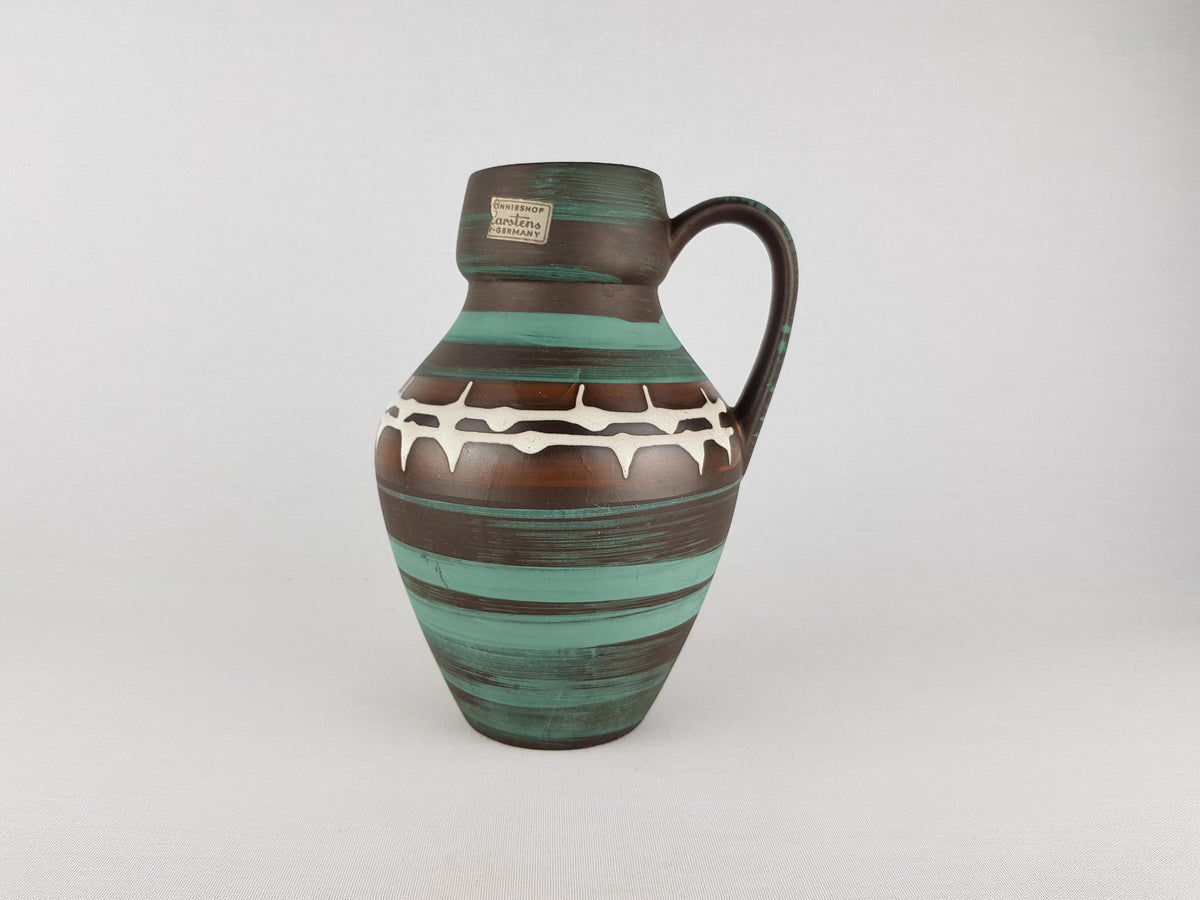 Vintage CARSTENS KERAMIK Handled Green and Dark Brown 1506-21 West German Pottery 1960s