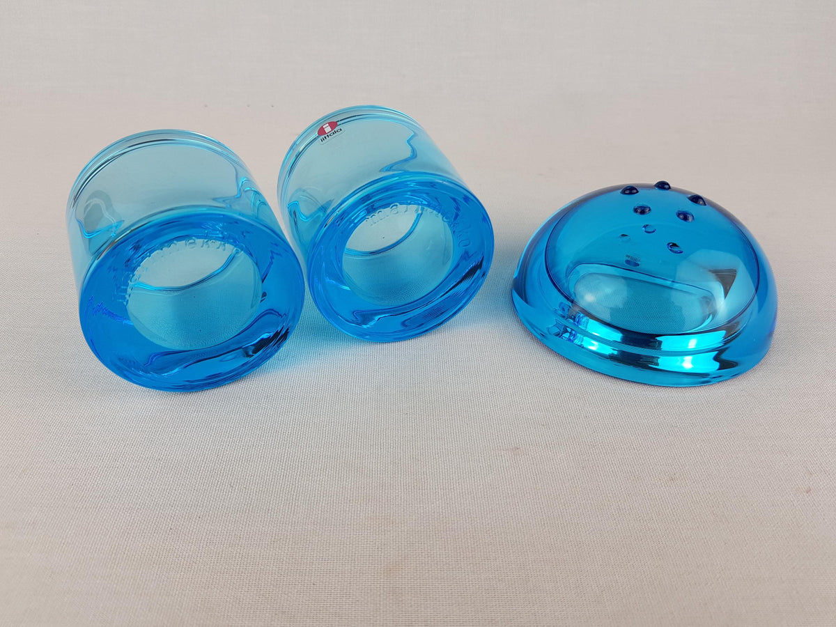 Vintage IITTALA Set of 3 Blue Candleholders Design by Annaleena Hakatie and Heiki Orvola 1995 Finland
