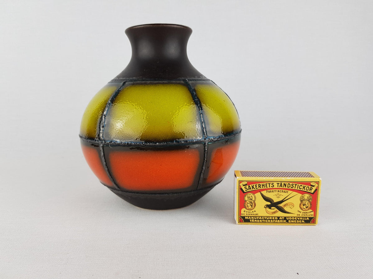 Vintage CARSTENS Green, Orange and Brown Vase 5001-15 West German Pottery 1970s