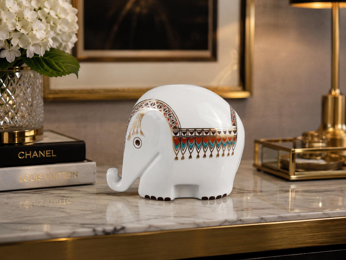 Vintage HOECHST Porcelain Elephant Money Box by Bernd Diefenbach White Piggy Bank West Germany 1970s