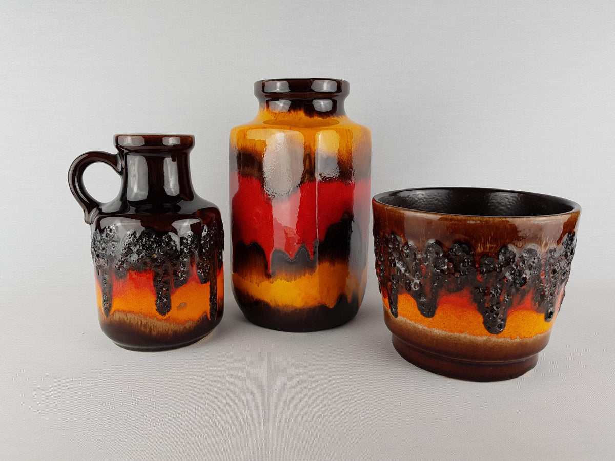 Set of 3 Vintage SCHEURICH KERAMIK Vases + Planter West German Pottery 1970s