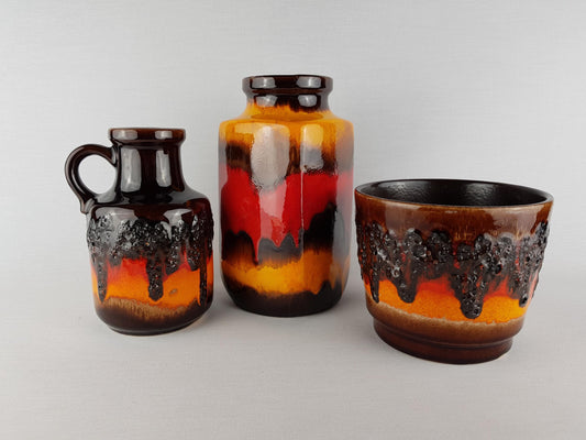 Set of 3 Vintage SCHEURICH KERAMIK Vases + Planter West German Pottery 1970s
