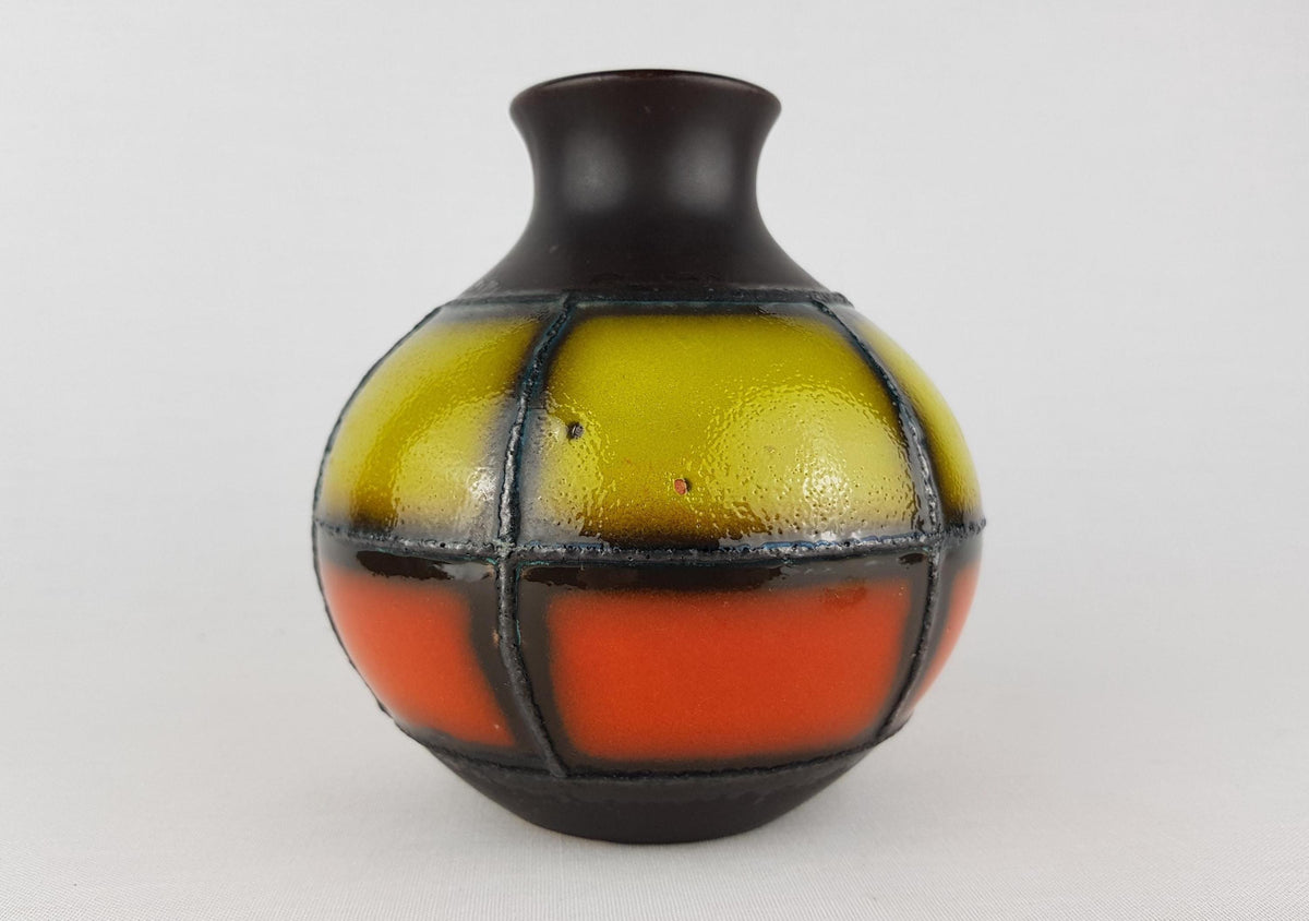 Vintage CARSTENS Green, Orange and Brown Vase 5001-15 West German Pottery 1970s