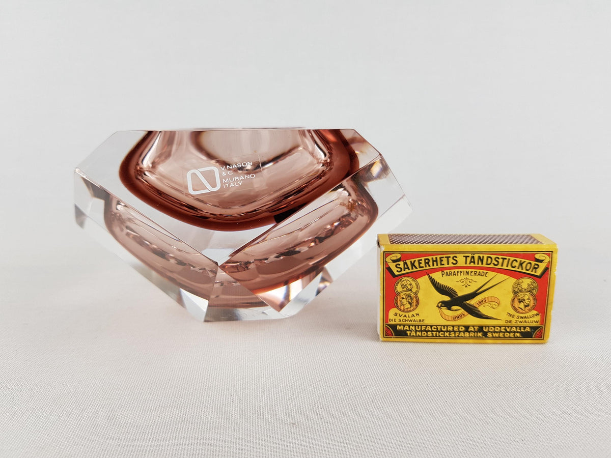 Vintage VINCENZO NASON & CO Pink Mauve Glass Bowl Murano Italian Art Glass 1960-70s