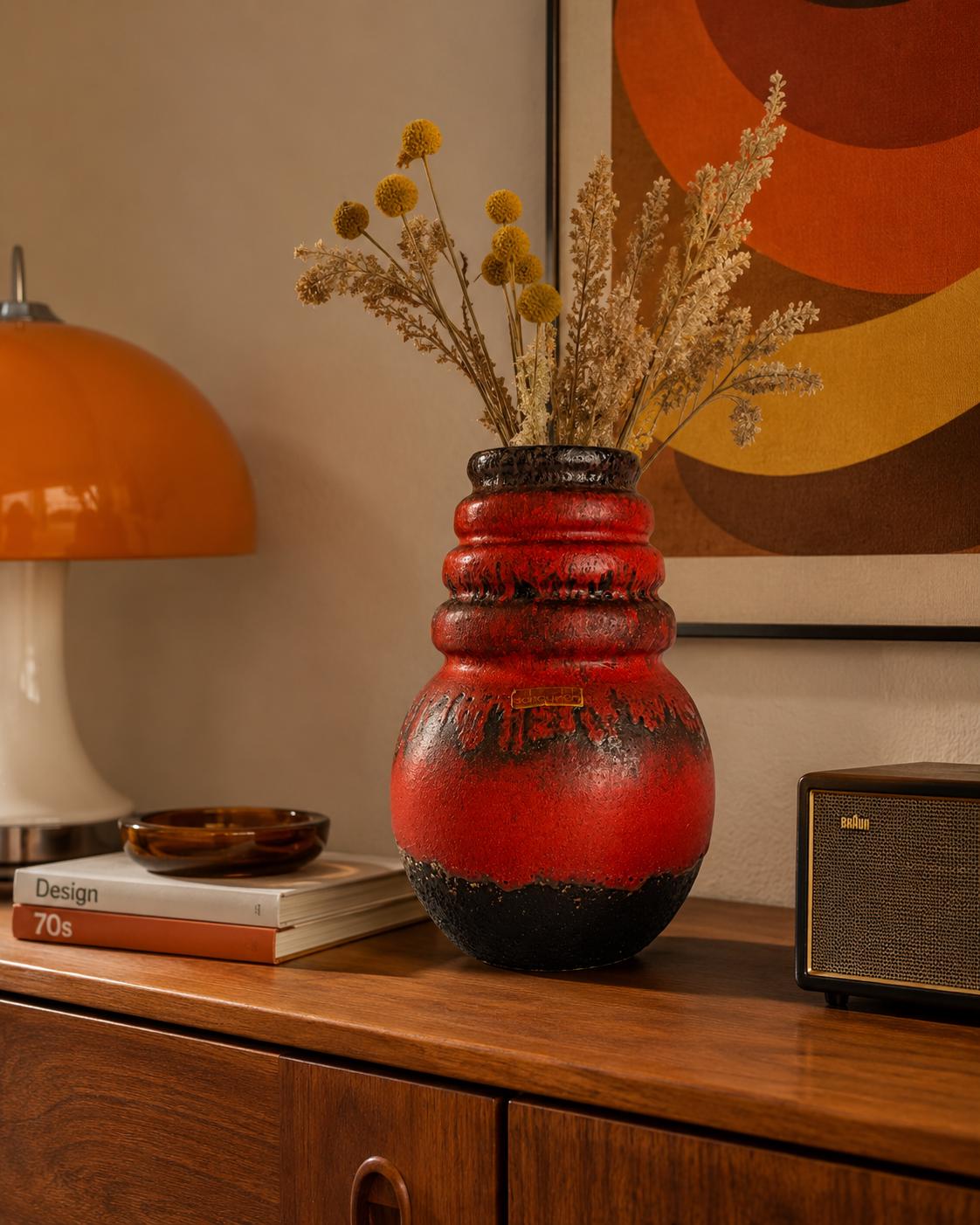 Vintage SCHEURICH KERAMIK Red and Brown Vase Wien Serie 485-22 West German Pottery 1970s