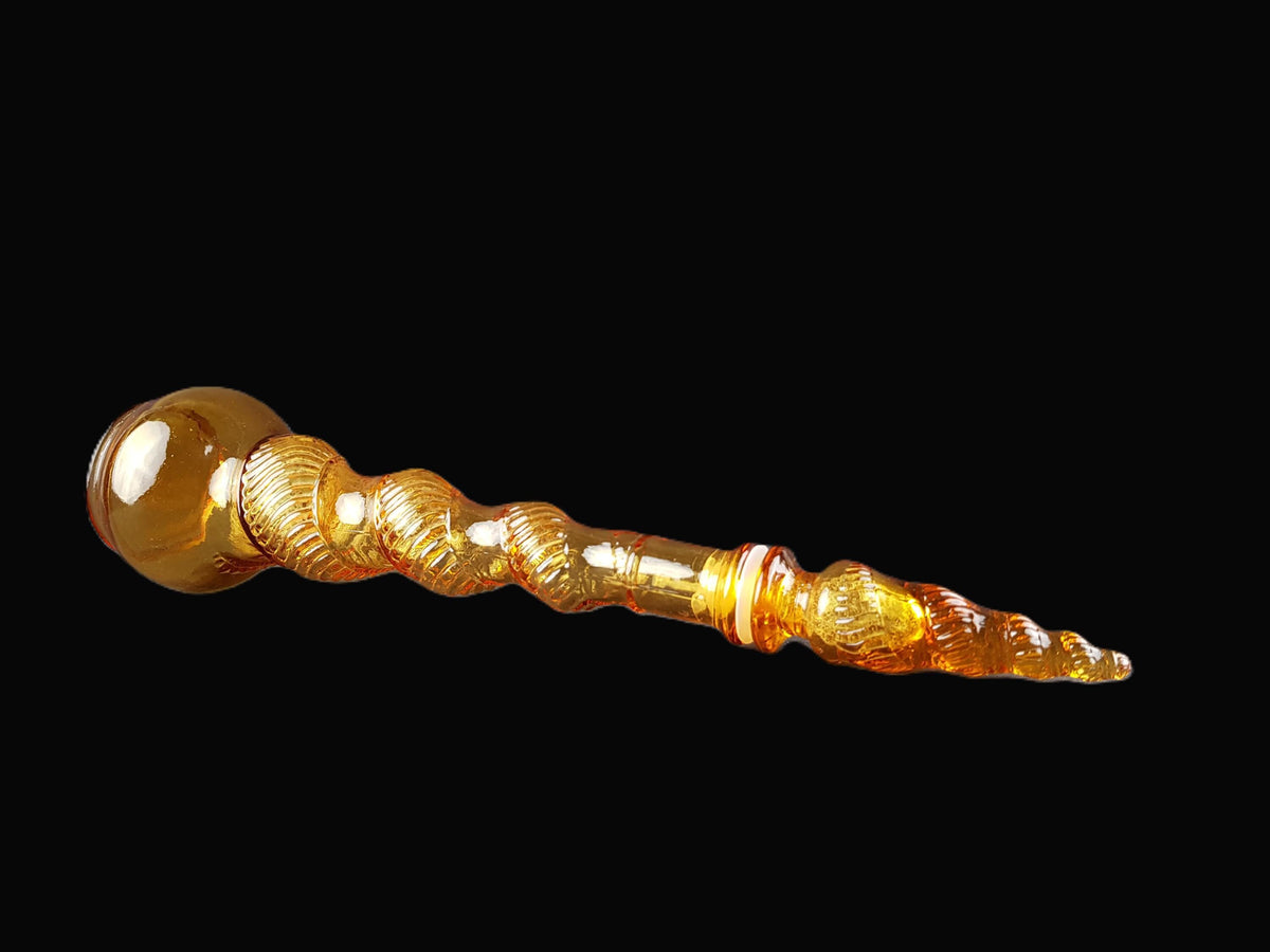 Vintage EMPOLI Amber Genie Bottle with Snake Coil Decor Italian Glass Decanter with Stopper 1960/ 70s