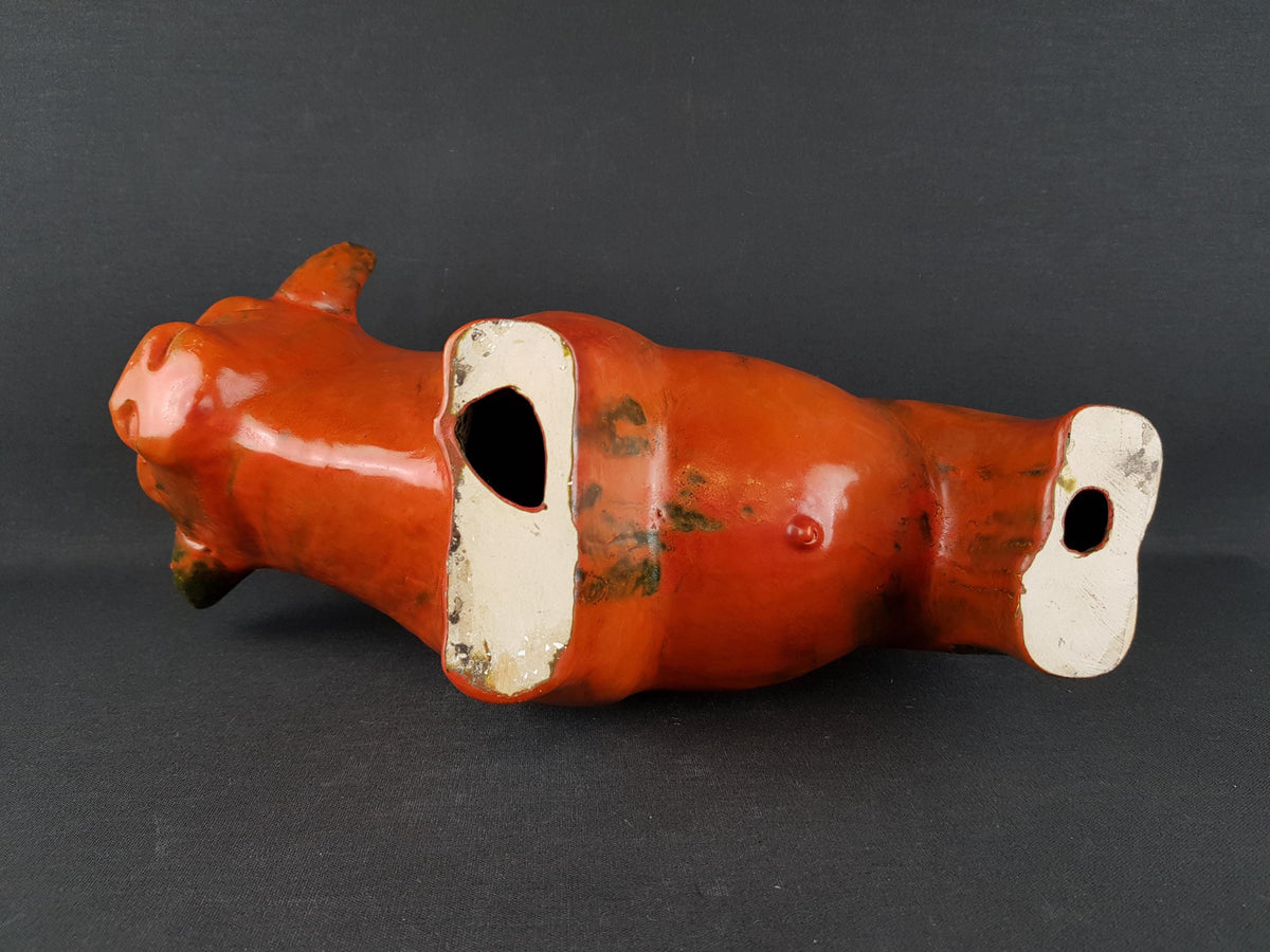 XL Vintage RUSCHA KERAMIK Bull with Vulkano decor West German Pottery 1960s by Kurt Tschörner