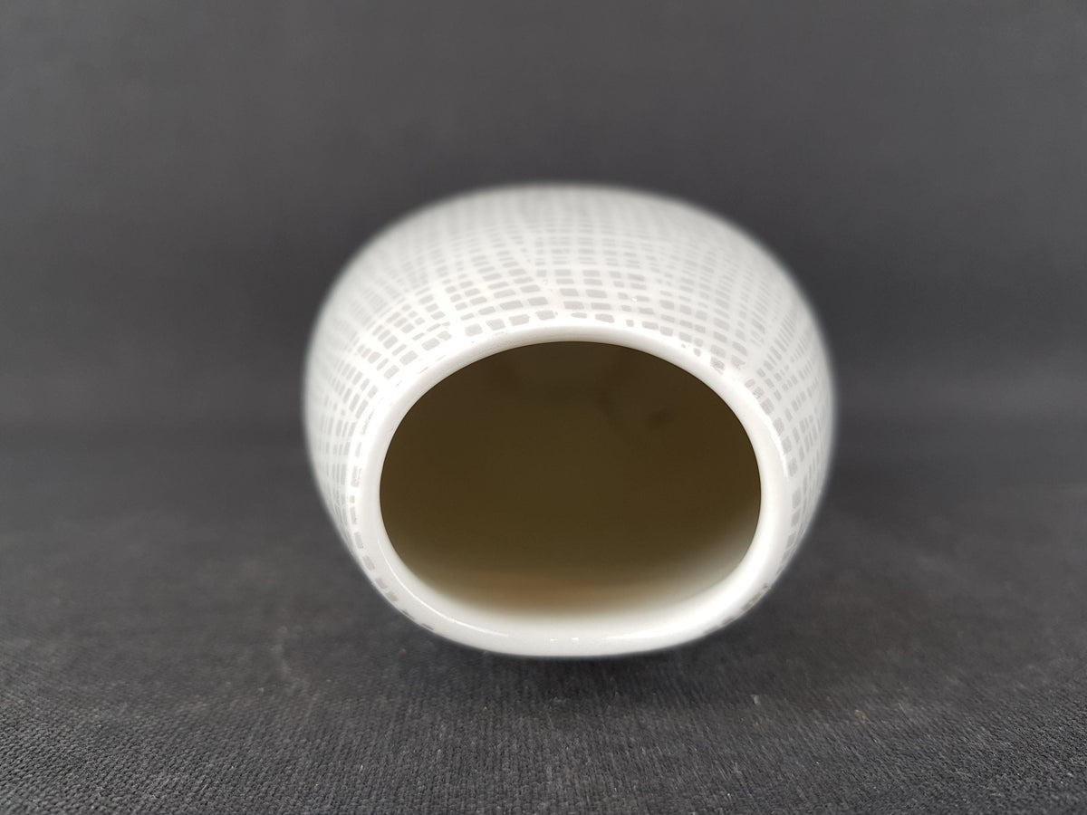 Vintage THOMAS PORZELLAN White and Grey Vase with Seidenbast Decor from "Exquisit" Series by Raymond Loewy West Germany 1957s