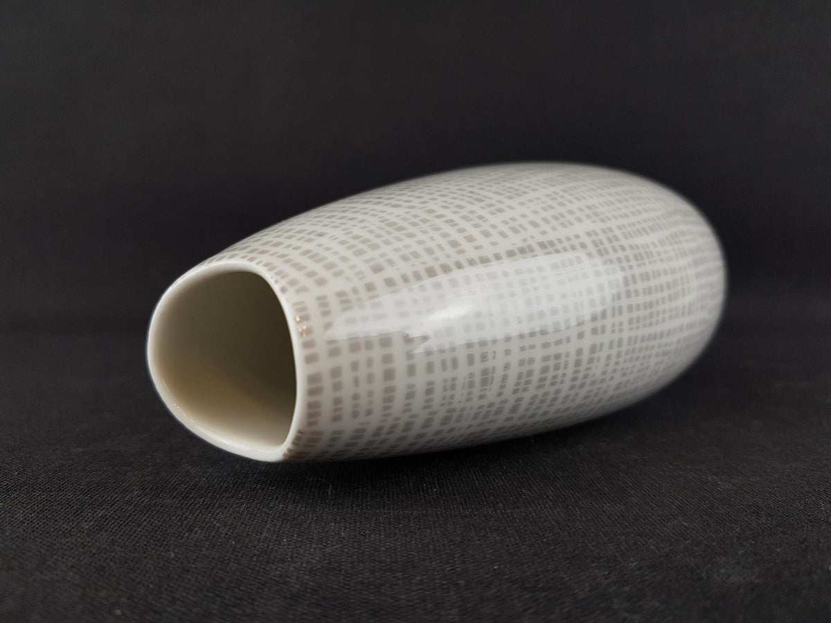 Vintage THOMAS PORZELLAN White and Grey Vase with Seidenbast Decor from "Exquisit" Series by Raymond Loewy West Germany 1957s