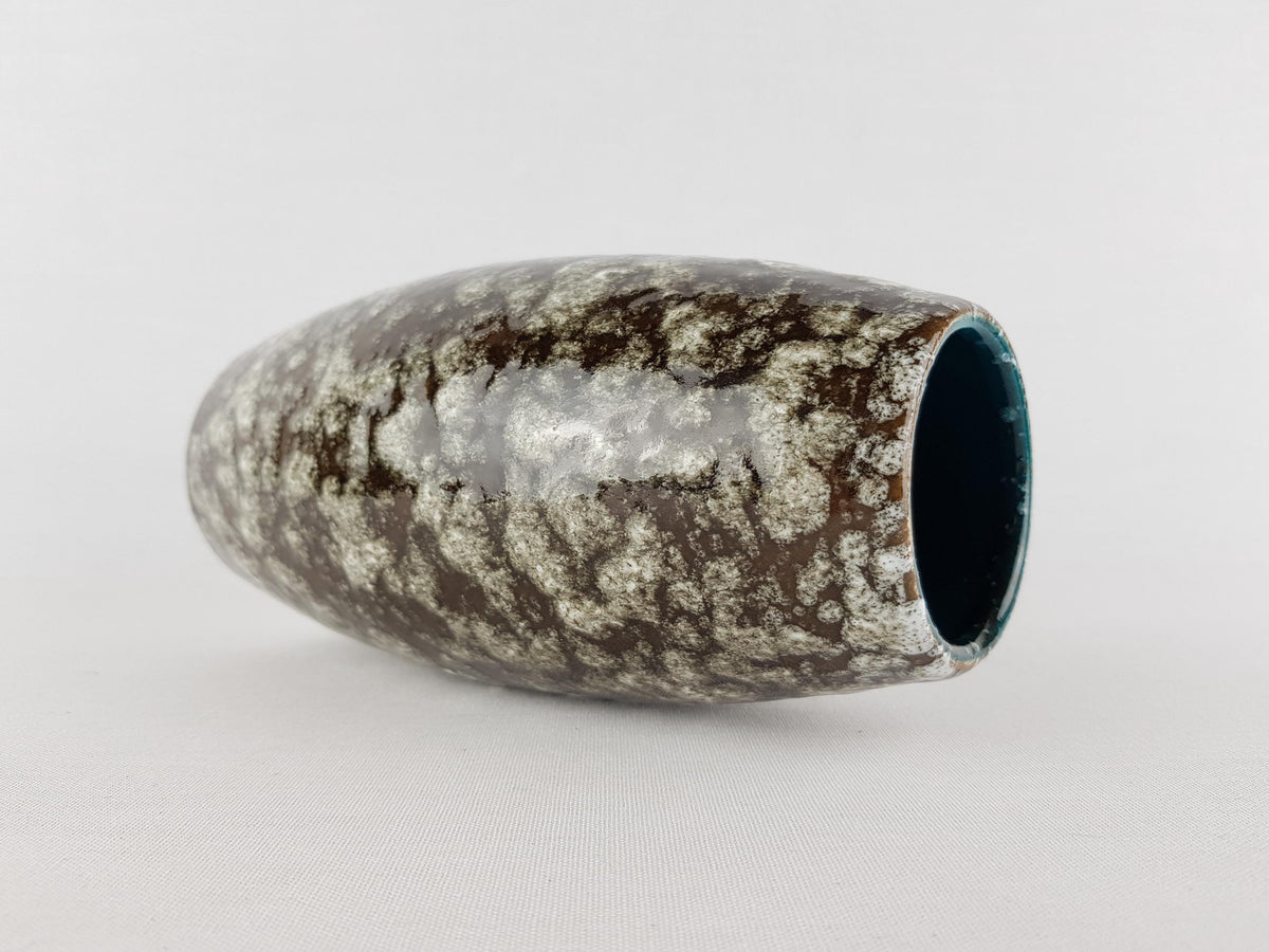 Vintage SCHEURICH KERAMIK Dark Brown and White Vase Fat Lava Cloudy Glaze 522 20 West German Pottery