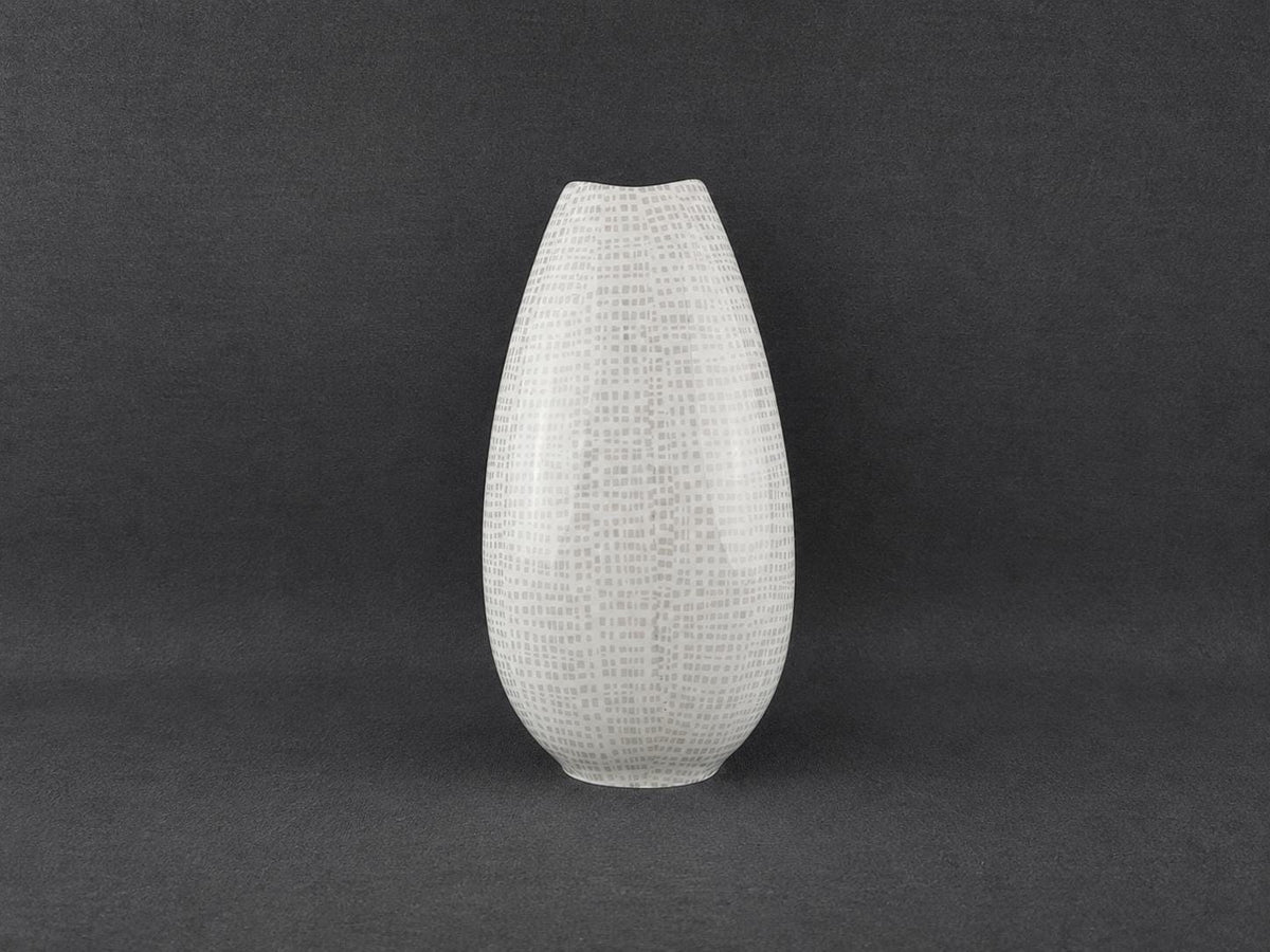 Vintage THOMAS PORZELLAN White and Grey Vase with Seidenbast Decor from "Exquisit" Series by Raymond Loewy West Germany 1957s