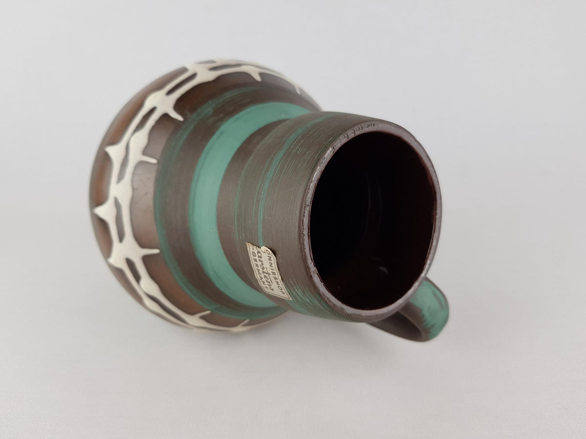 Vintage CARSTENS KERAMIK Handled Green and Dark Brown 1506-21 West German Pottery 1960s