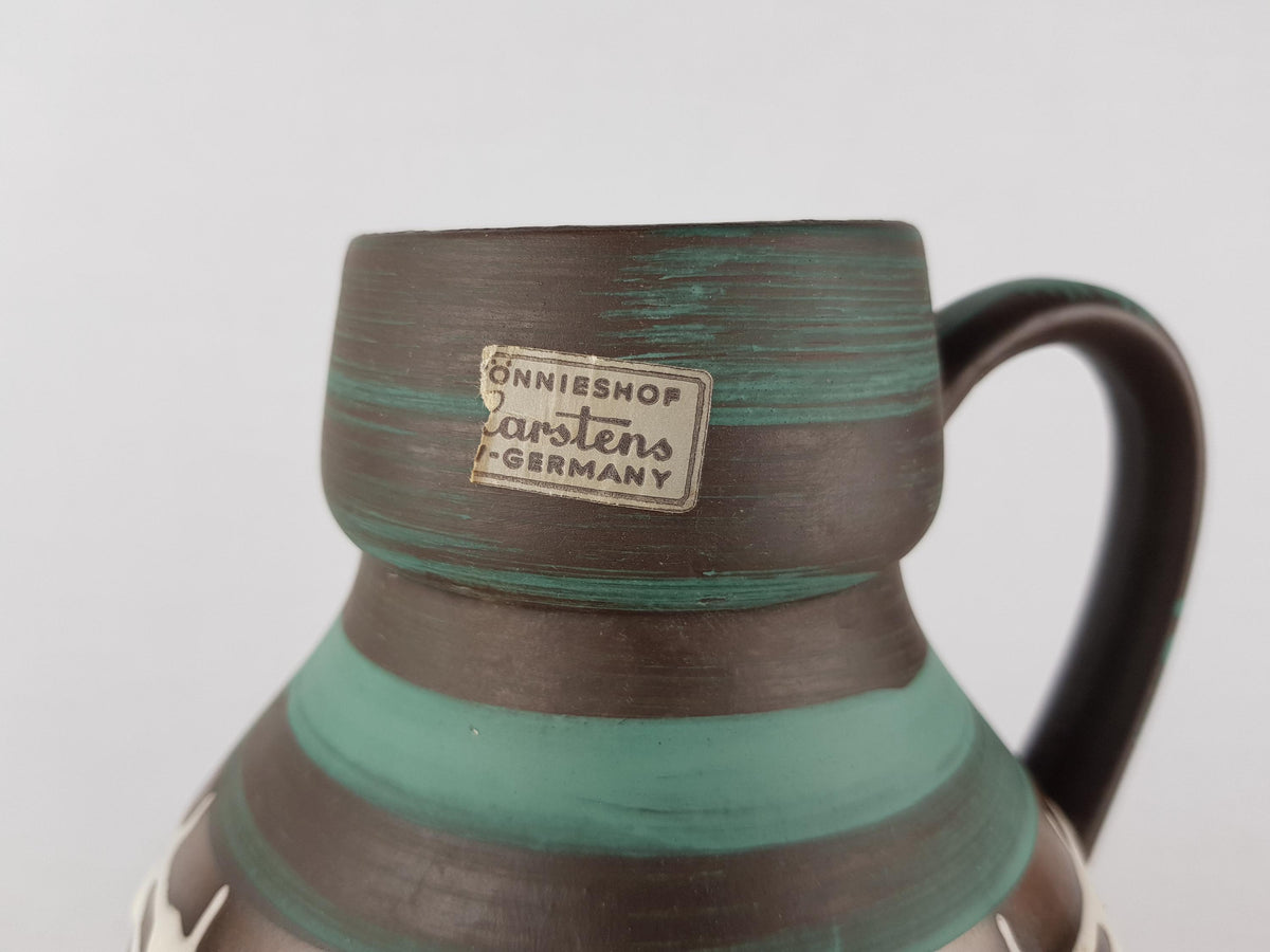 Vintage CARSTENS KERAMIK Handled Green and Dark Brown 1506-21 West German Pottery 1960s