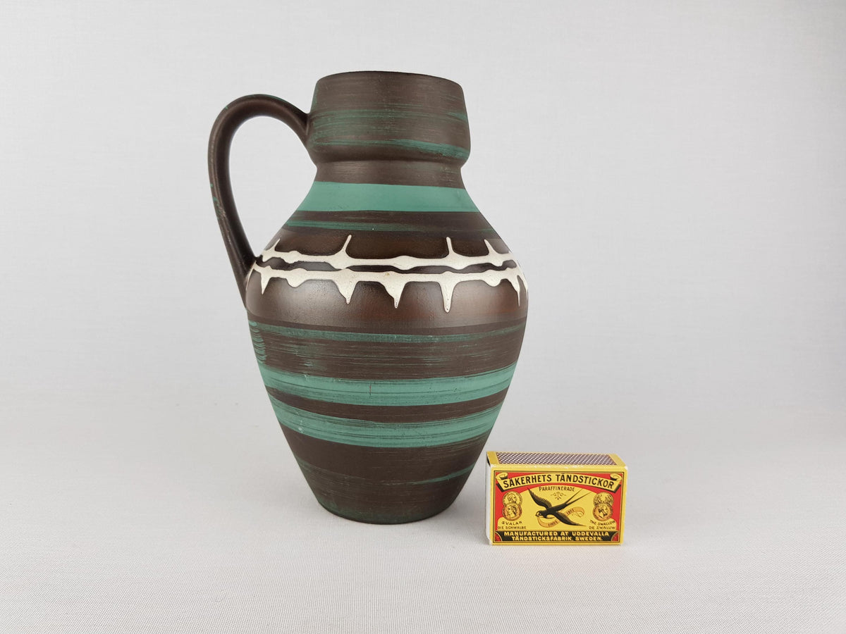 Vintage CARSTENS KERAMIK Handled Green and Dark Brown 1506-21 West German Pottery 1960s