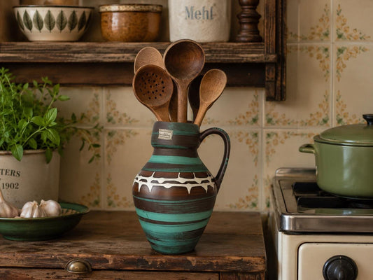 Vintage CARSTENS KERAMIK Handled Green and Dark Brown 1506-21 West German Pottery 1960s