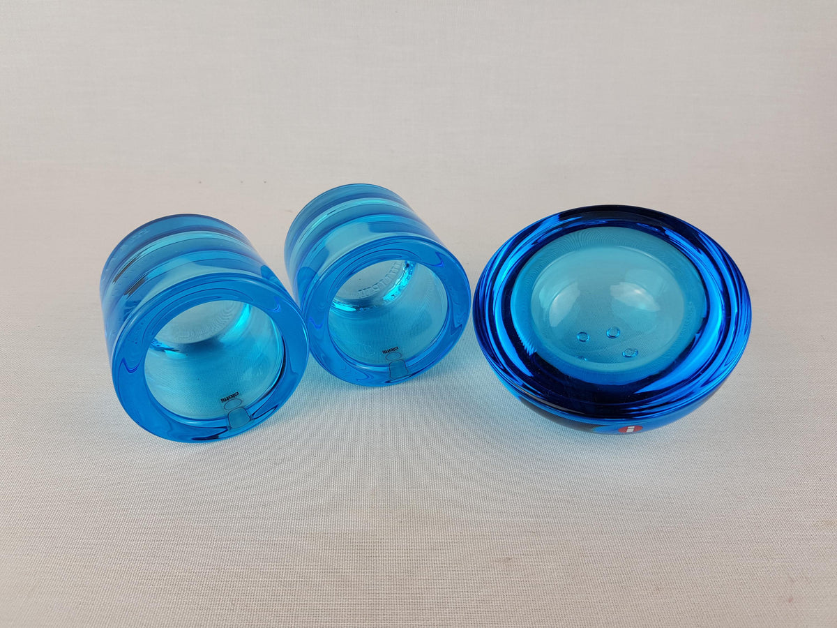 Vintage IITTALA Set of 3 Blue Candleholders Design by Annaleena Hakatie and Heiki Orvola 1995 Finland