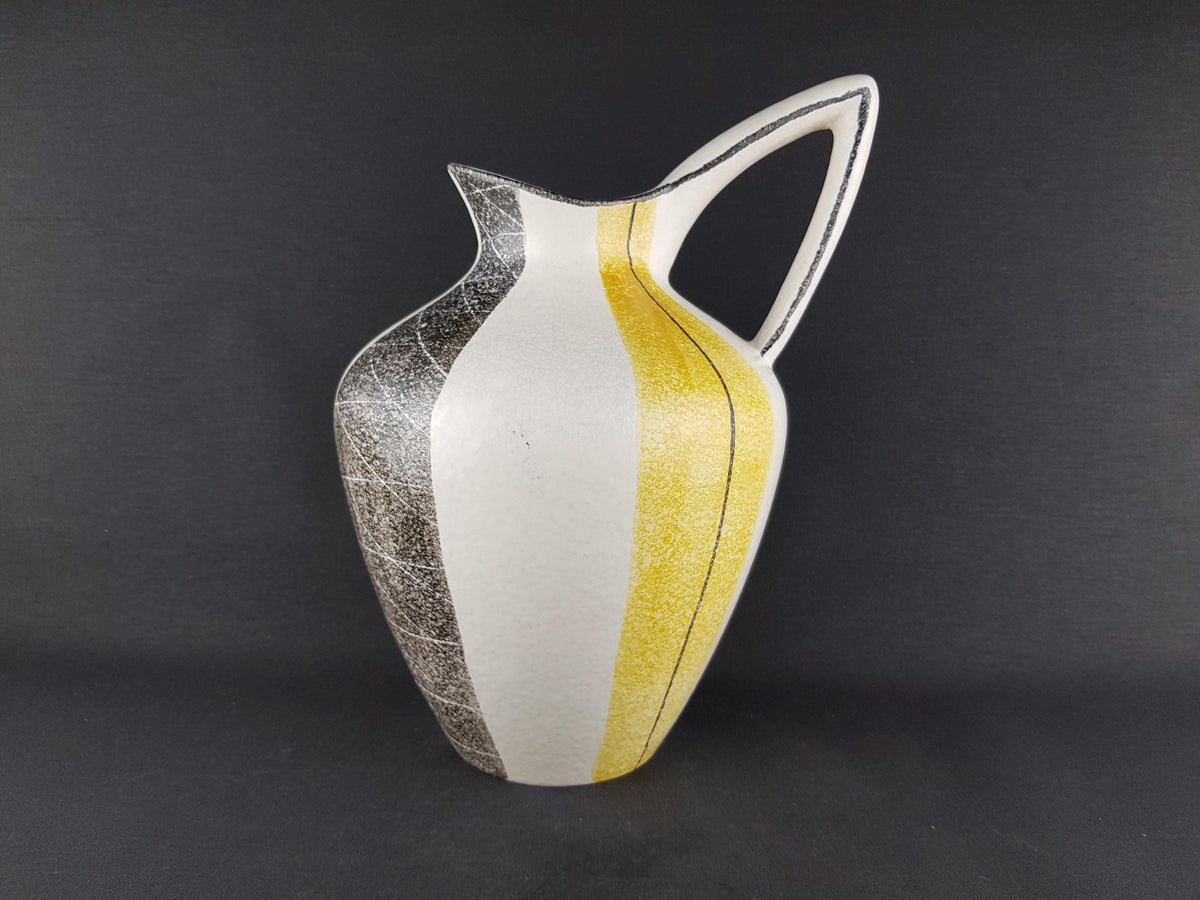 Vintage ES KERAMIK (Emons & Söhne) White Yellow and Black Pitcher Vase 683/30 West German Pottery 1960-70s