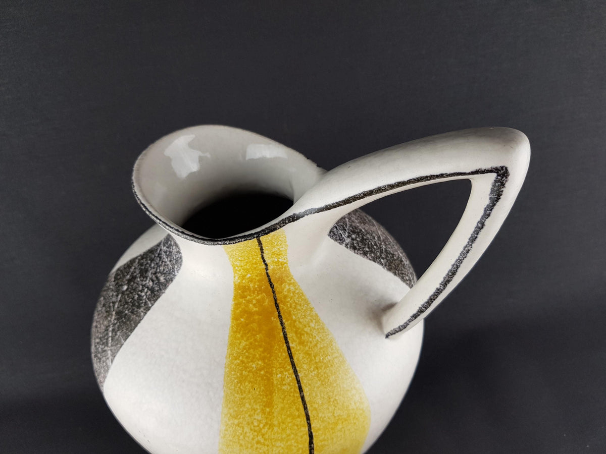 Vintage ES KERAMIK (Emons & Söhne) White Yellow and Black Pitcher Vase 683/30 West German Pottery 1960-70s