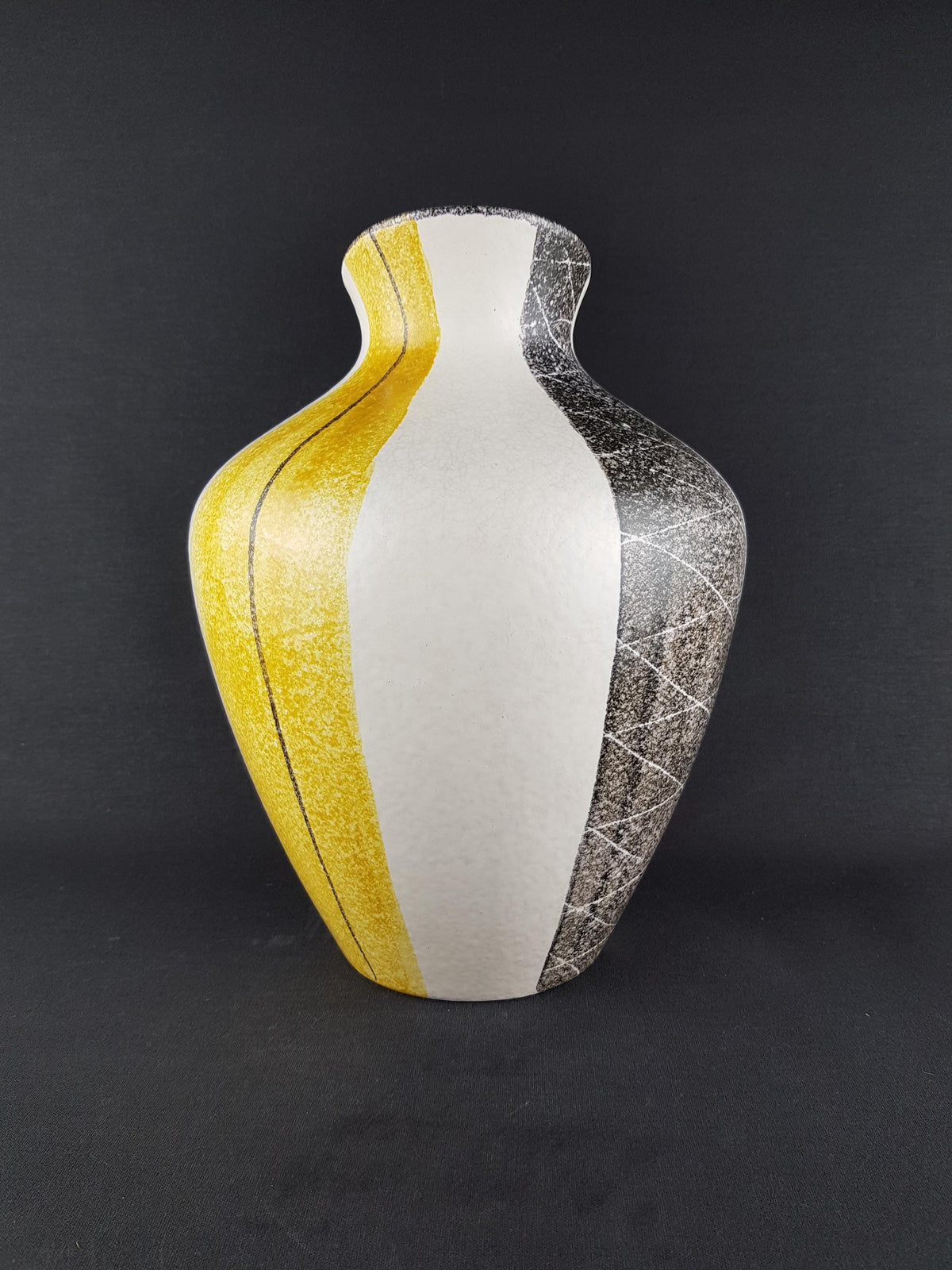 Vintage ES KERAMIK (Emons & Söhne) White Yellow and Black Pitcher Vase 683/30 West German Pottery 1960-70s